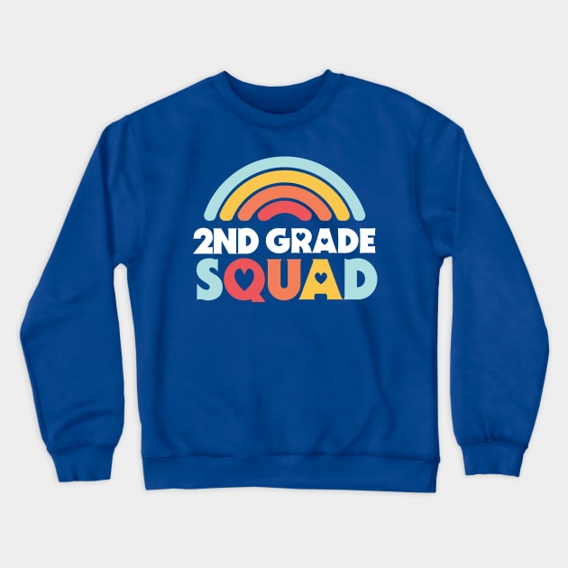 Cute School Teacher 2nd Grade Squad with Retro Rainbow and Hearts Crewneck Sweatshirt by SLAG_Creative